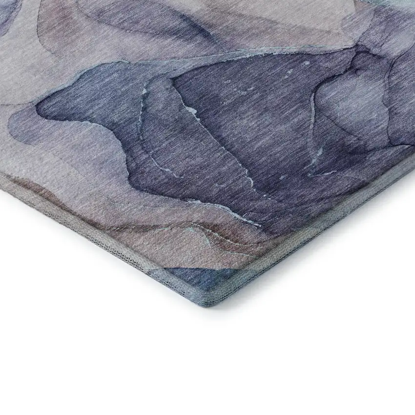 8' Navy Blue Purple And Gray Abstract Washable Round Rug With UV Protection Photo 6