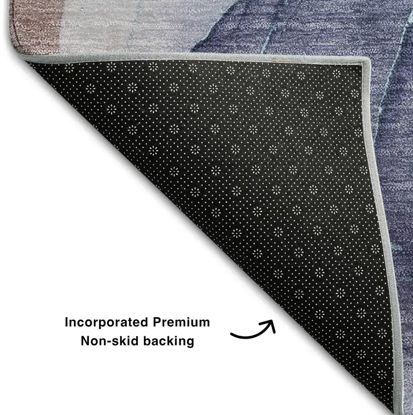 8' Navy Blue Purple And Gray Abstract Washable Round Rug With UV Protection Photo 5