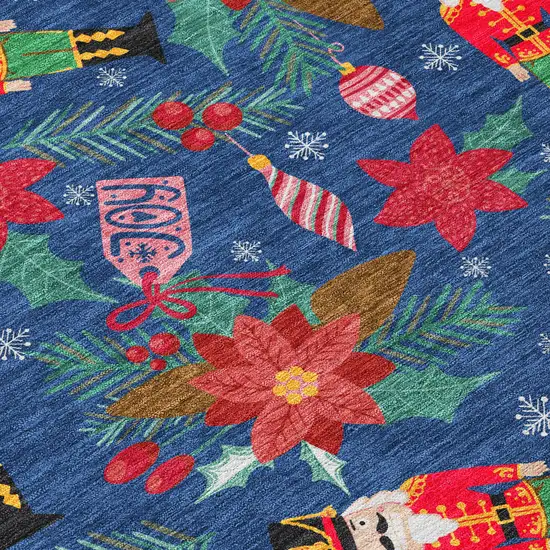 8' Navy Blue Red Black Pink And Brown Round Floral Washable Indoor Outdoor Area Rug Photo 8