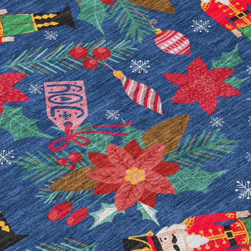 8' Navy Blue Red Black Pink And Brown Round Floral Washable Indoor Outdoor Area Rug Photo 8