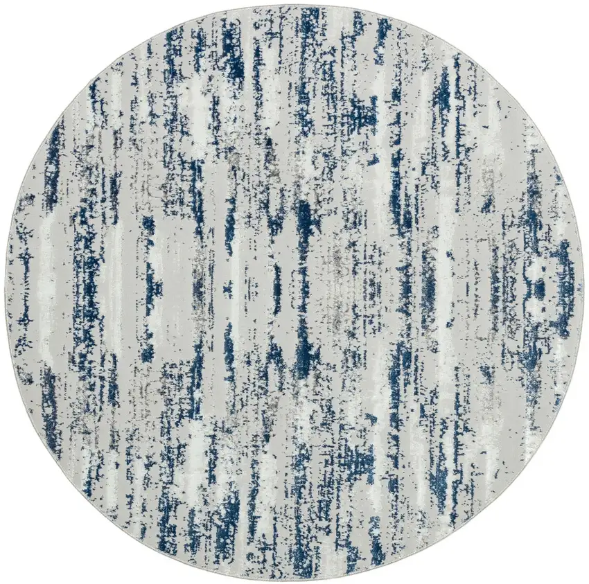 4' Navy Blue Round Abstract Washable Non Skid Area Rug With Fringe Photo 2