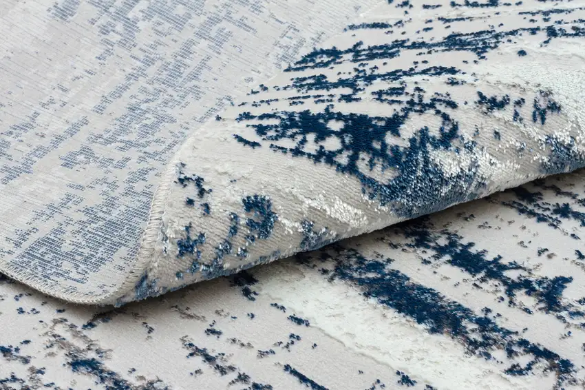 4' Navy Blue Round Abstract Washable Non Skid Area Rug With Fringe Photo 8