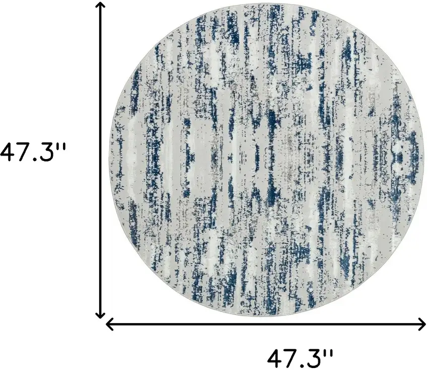 4' Navy Blue Round Abstract Washable Non Skid Area Rug With Fringe Photo 7