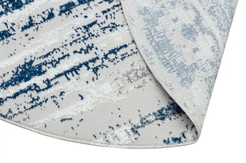 4' Navy Blue Round Abstract Washable Non Skid Area Rug With Fringe Photo 4