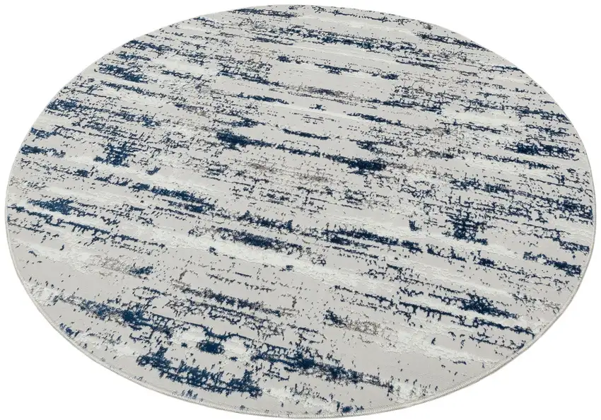 4' Navy Blue Round Abstract Washable Non Skid Area Rug With Fringe Photo 3