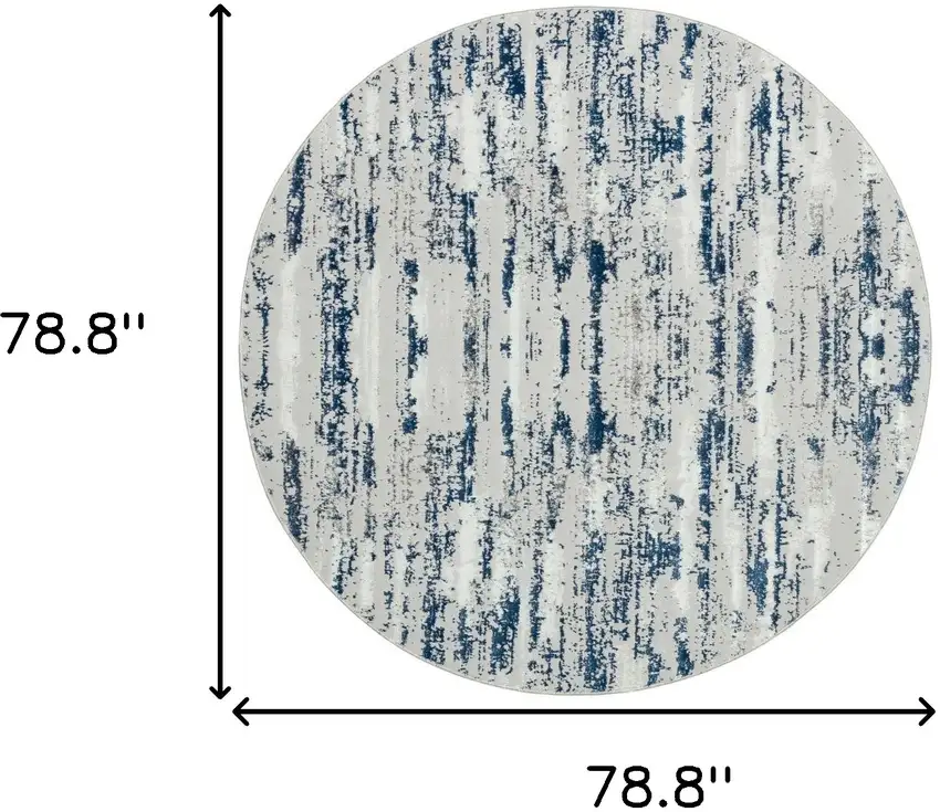 7' Navy Blue Round Abstract Washable Non Skid Area Rug With Fringe Photo 7