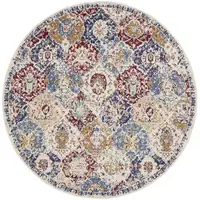 Photo of 8' Navy Blue Round Damask Power Loom Distressed Area Rug