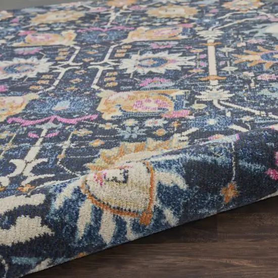 8' Navy Blue Round Floral Power Loom Area Rug Photo 9