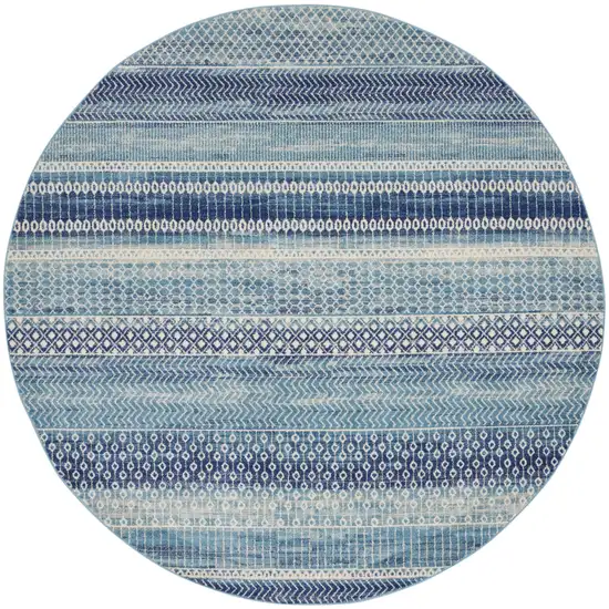 8' Navy Blue Round Floral Power Loom Area Rug Photo 4