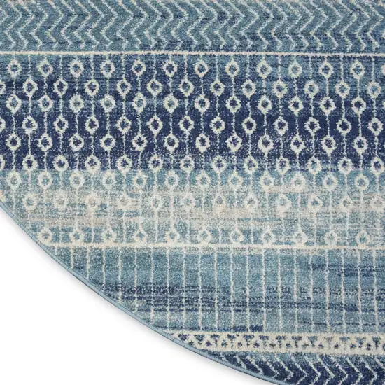 8' Navy Blue Round Floral Power Loom Area Rug Photo 9