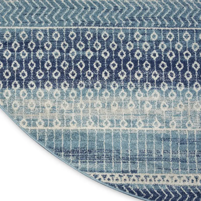 8' Navy Blue Round Floral Power Loom Area Rug Photo 9