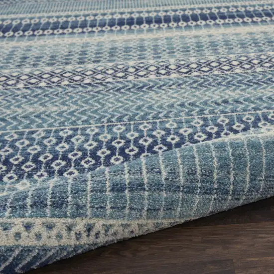 8' Navy Blue Round Floral Power Loom Area Rug Photo 8