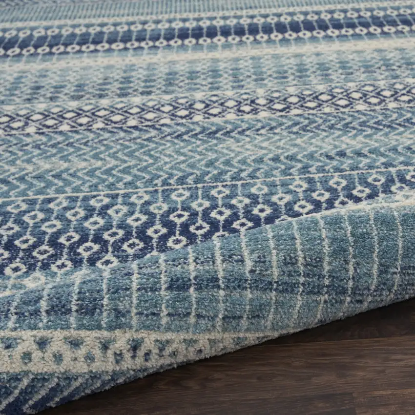 8' Navy Blue Round Floral Power Loom Area Rug Photo 8