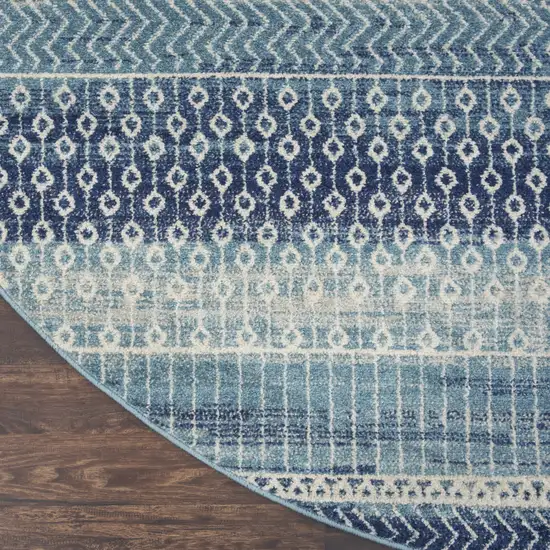 8' Navy Blue Round Floral Power Loom Area Rug Photo 5