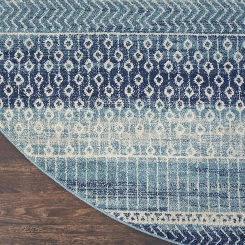 8' Navy Blue Round Floral Power Loom Area Rug Photo 5