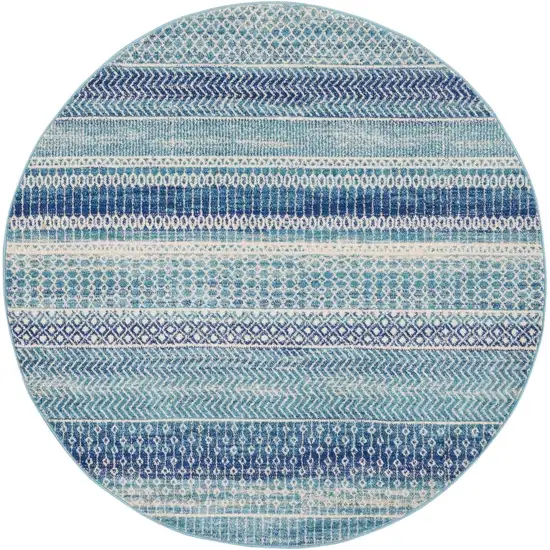 8' Navy Blue Round Floral Power Loom Area Rug Photo 2