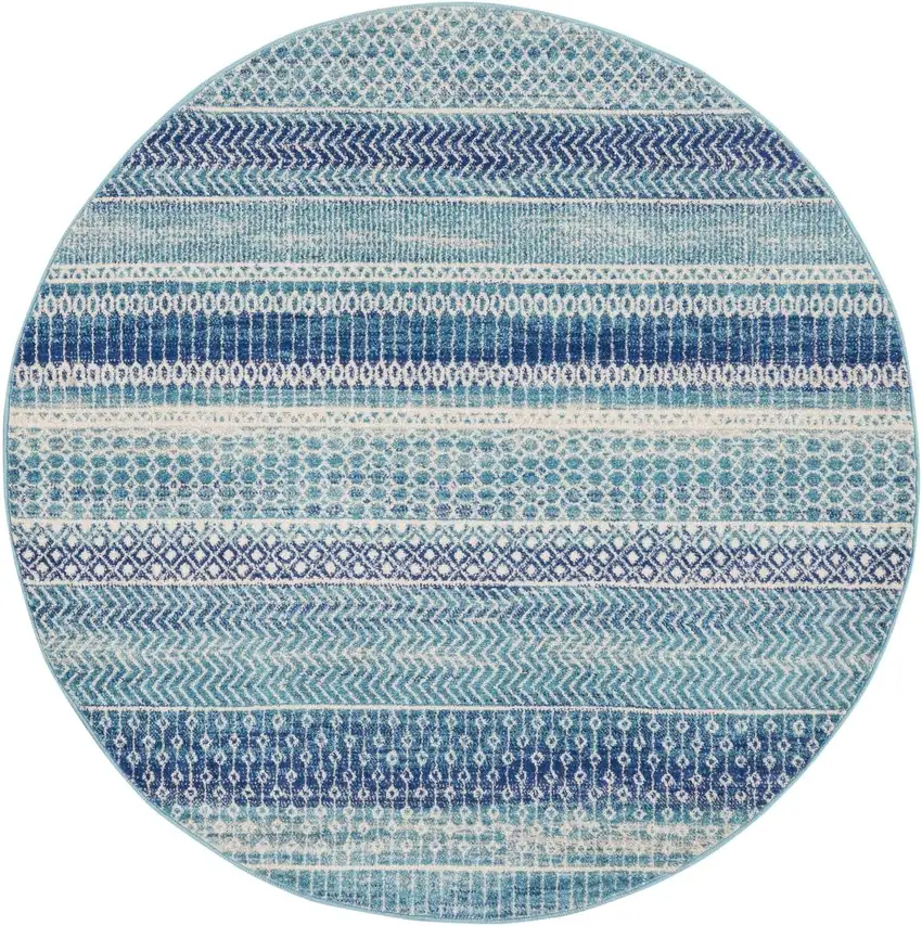 8' Navy Blue Round Floral Power Loom Area Rug Photo 2