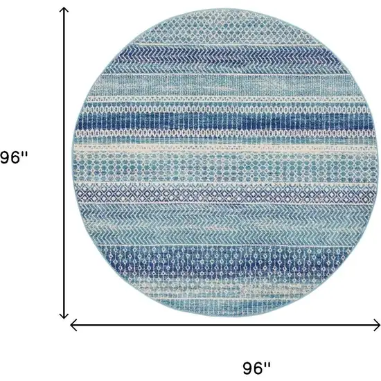 8' Navy Blue Round Floral Power Loom Area Rug Photo 7