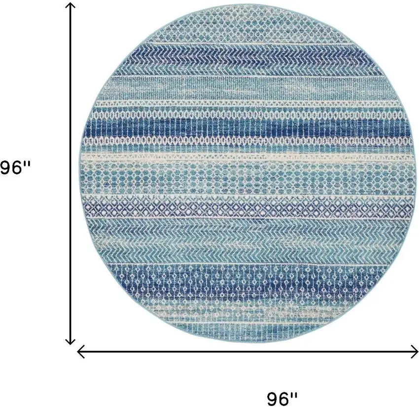 8' Navy Blue Round Floral Power Loom Area Rug Photo 7