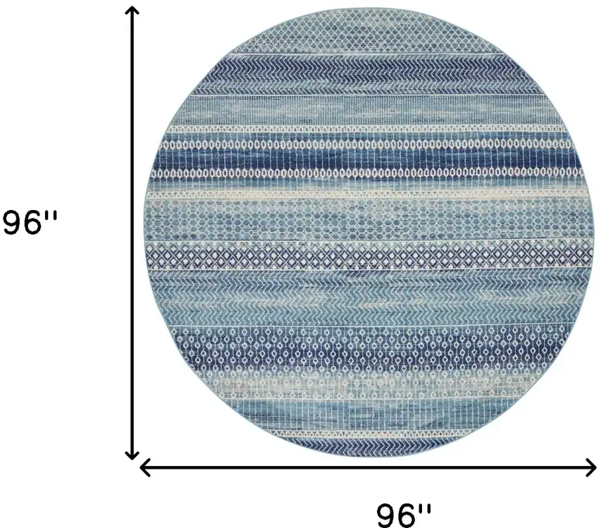8' Navy Blue Round Floral Power Loom Area Rug Photo 7