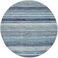 Photo of 8' Navy Blue Round Floral Power Loom Area Rug