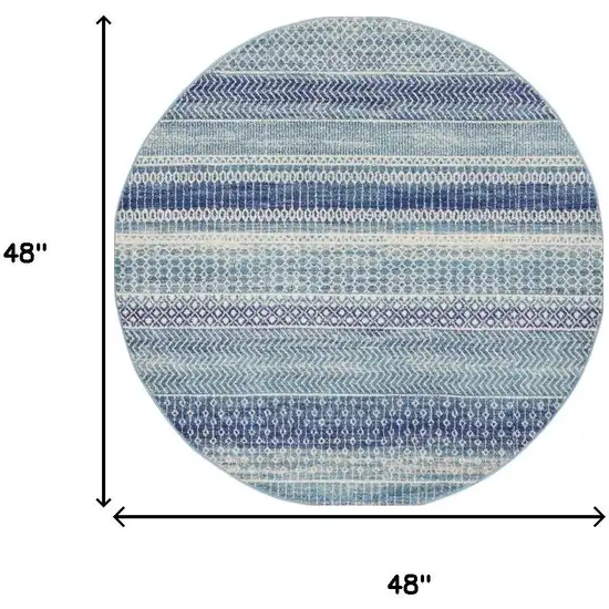 4' Navy Blue Round Floral Power Loom Area Rug Photo 9