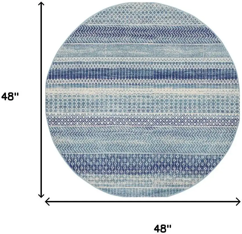 4' Navy Blue Round Floral Power Loom Area Rug Photo 9