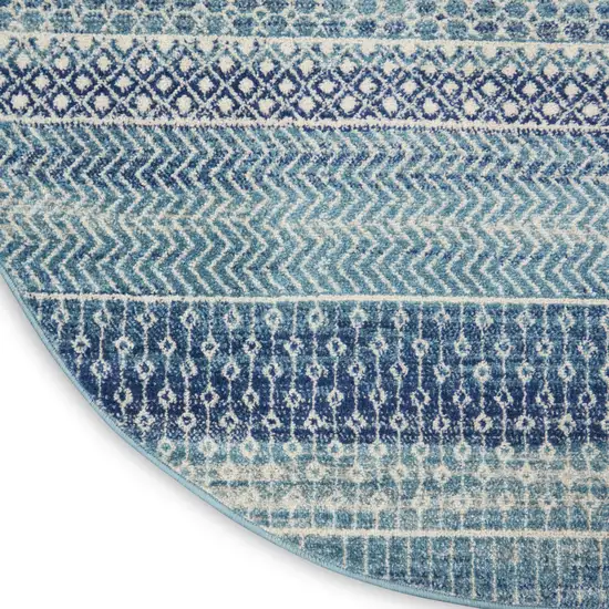 4' Navy Blue Round Floral Power Loom Area Rug Photo 9