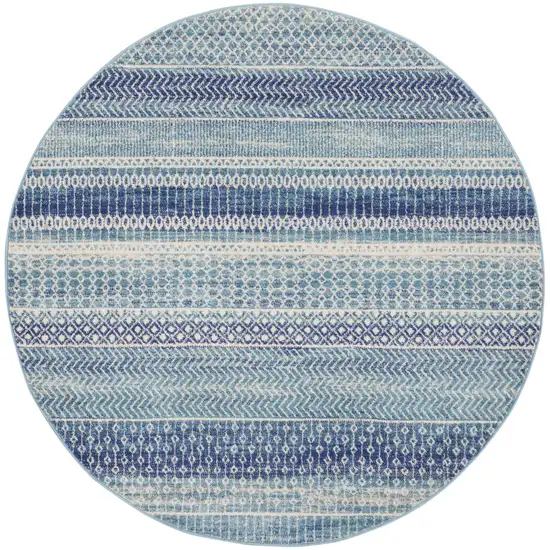4' Navy Blue Round Floral Power Loom Area Rug Photo 1