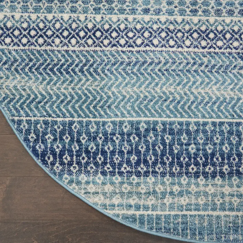 4' Navy Blue Round Floral Power Loom Area Rug Photo 9