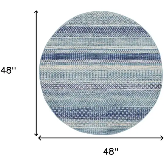 4' Navy Blue Round Floral Power Loom Area Rug Photo 7