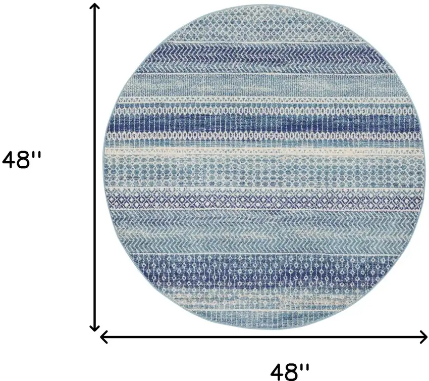 4' Navy Blue Round Floral Power Loom Area Rug Photo 7