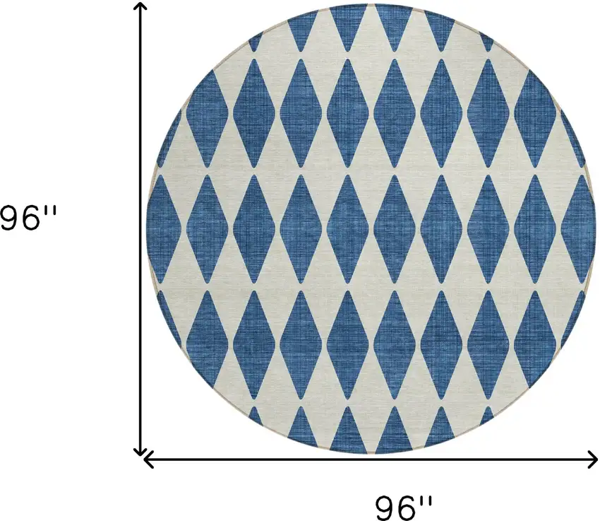 8' Navy Blue Round Geometric Washable Indoor Outdoor Area Rug Photo 3