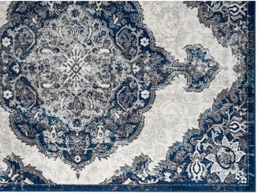 6' Navy Blue Round Medallion Power Loom Area Rug Photo 2