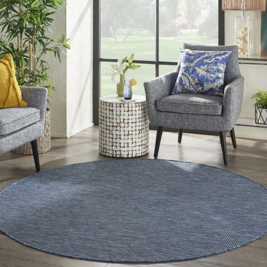 6' Navy Blue Round Power Loom Area Rug Photo 5
