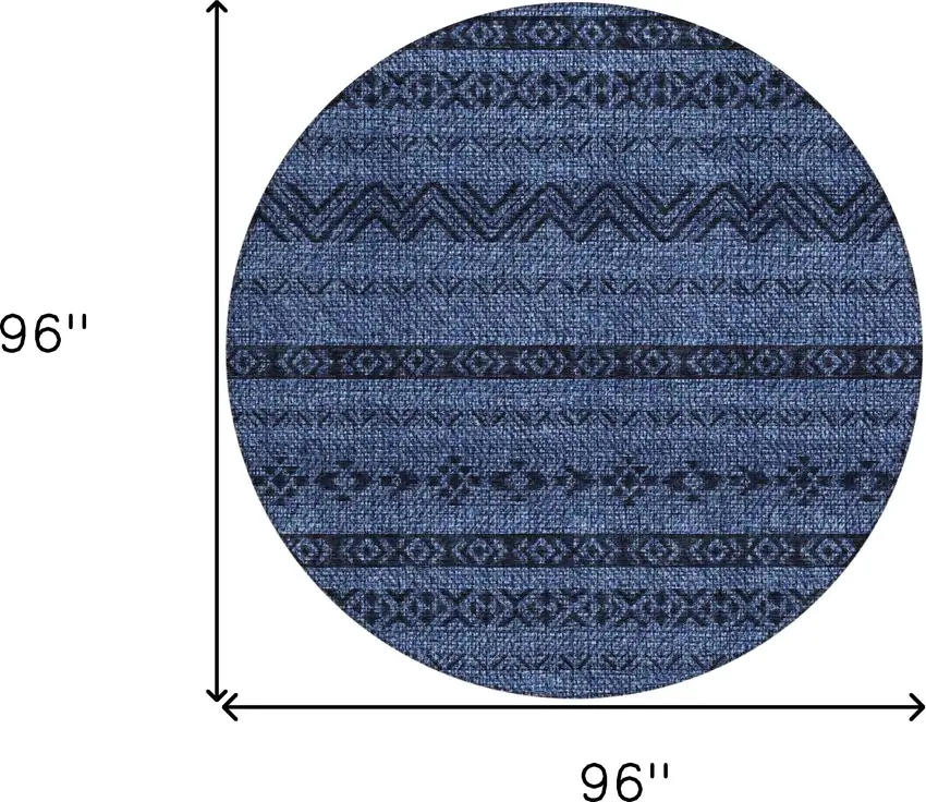 8' Navy Blue Round Southwestern Washable Indoor Outdoor Area Rug Photo 3