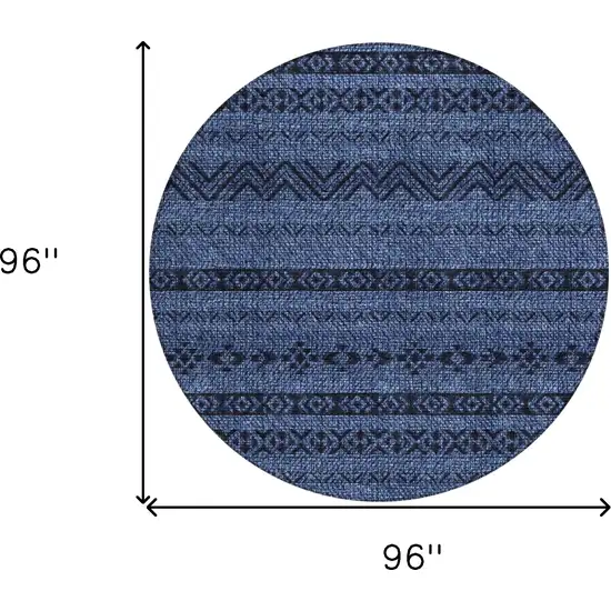 8' Navy Blue Round Southwestern Washable Indoor Outdoor Area Rug Photo 3