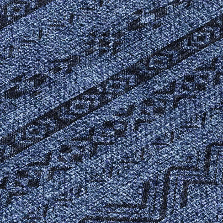 8' Navy Blue Round Southwestern Washable Indoor Outdoor Area Rug Photo 8