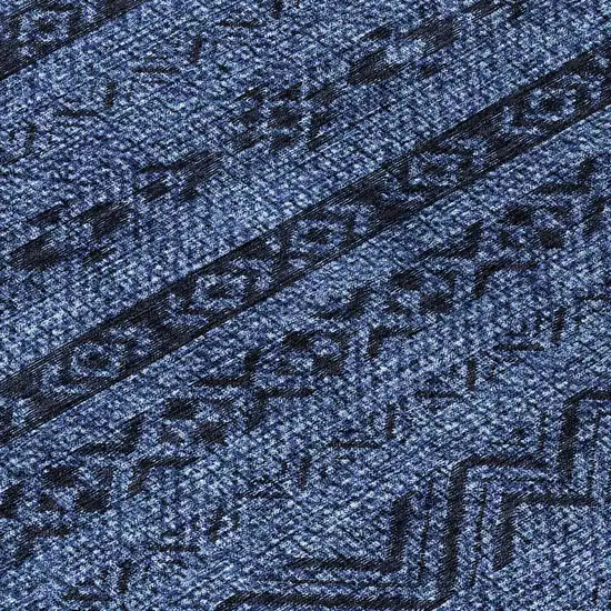 8' Navy Blue Round Southwestern Washable Indoor Outdoor Area Rug Photo 8
