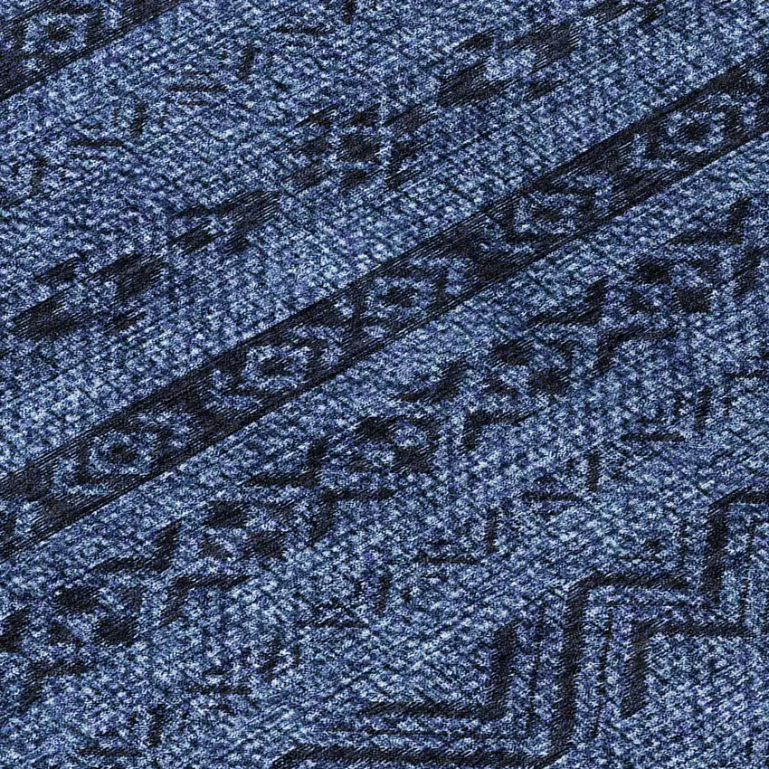 8' Navy Blue Round Southwestern Washable Indoor Outdoor Area Rug Photo 8