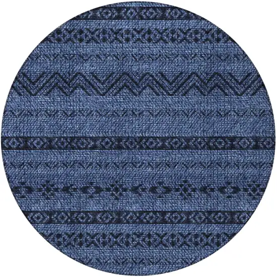 8' Navy Blue Round Southwestern Washable Indoor Outdoor Area Rug Photo 5