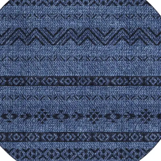 8' Navy Blue Round Southwestern Washable Indoor Outdoor Area Rug Photo 4