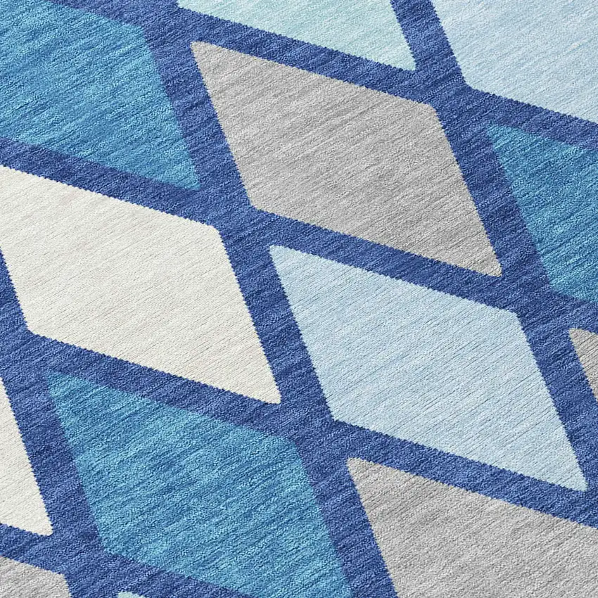 8' Navy Blue Sky Blue And Ivory Round Geometric Washable Indoor Outdoor Area Rug Photo 8