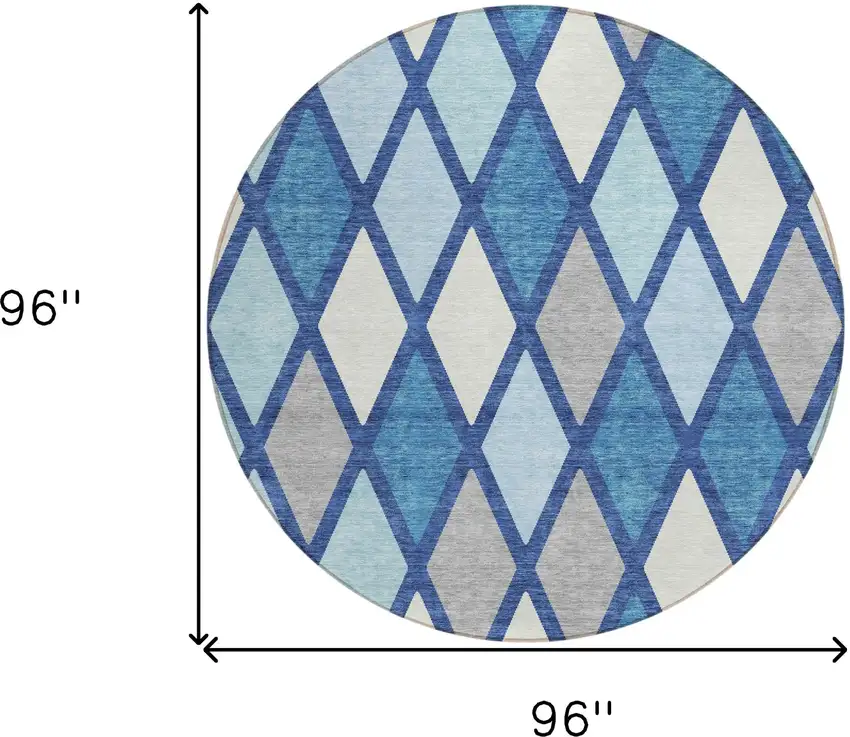 8' Navy Blue Sky Blue And Ivory Round Geometric Washable Indoor Outdoor Area Rug Photo 3