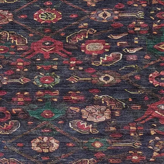 8' Navy Blue Teal And Blush Floral Washable Area Rug With UV Protection Photo 2