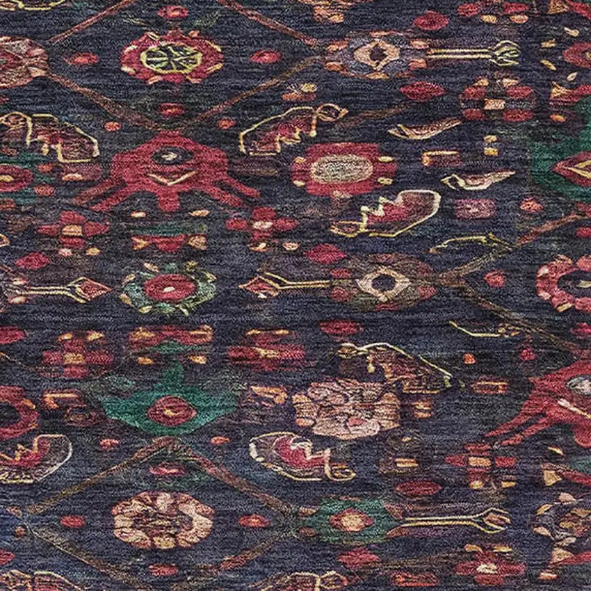 8' Navy Blue Teal And Blush Floral Washable Area Rug With UV Protection Photo 2