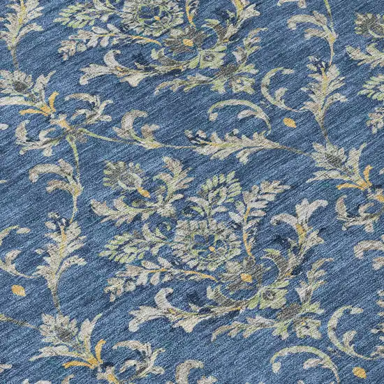 8' Navy Blue Wheat And Ivory Round Damask Washable Indoor Outdoor Area Rug Photo 7