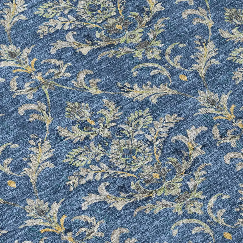 8' Navy Blue Wheat And Ivory Round Damask Washable Indoor Outdoor Area Rug Photo 7