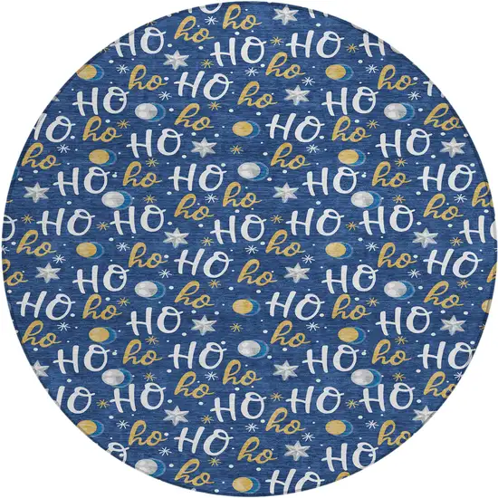 8' Navy Blue White And Gold Round Polka Dot Washable Indoor Outdoor Area Rug Photo 1
