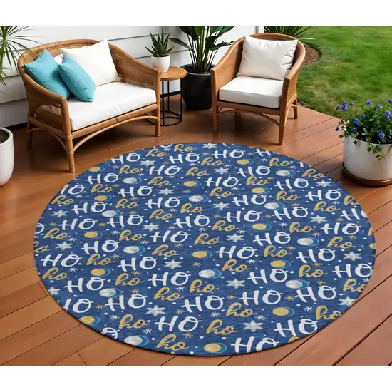 8' Navy Blue White And Gold Round Polka Dot Washable Indoor Outdoor Area Rug Photo 2